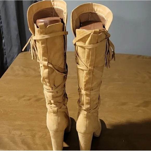 Tan Suede Knee-High Boots - Picture 6 of 9